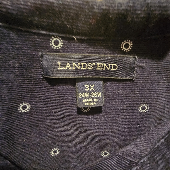 Lands' End 3X 24/26 Women's Dark Blue Patterned Button Down Fine Corduroy Shirt - Picture 5 of 6